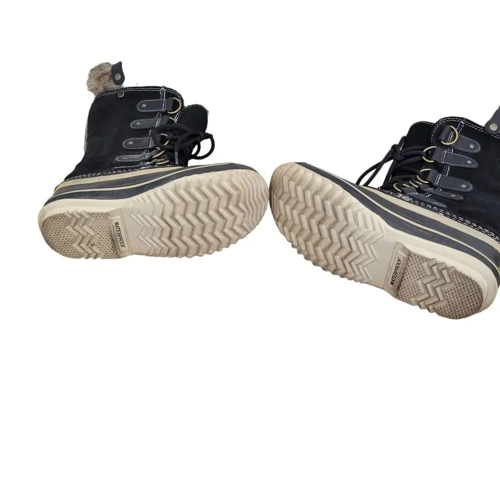 Sorel Joan of Artic Black Mid Calf Faux Fur Boots Women's US 6 SL1540-010 - Picture 7 of 9